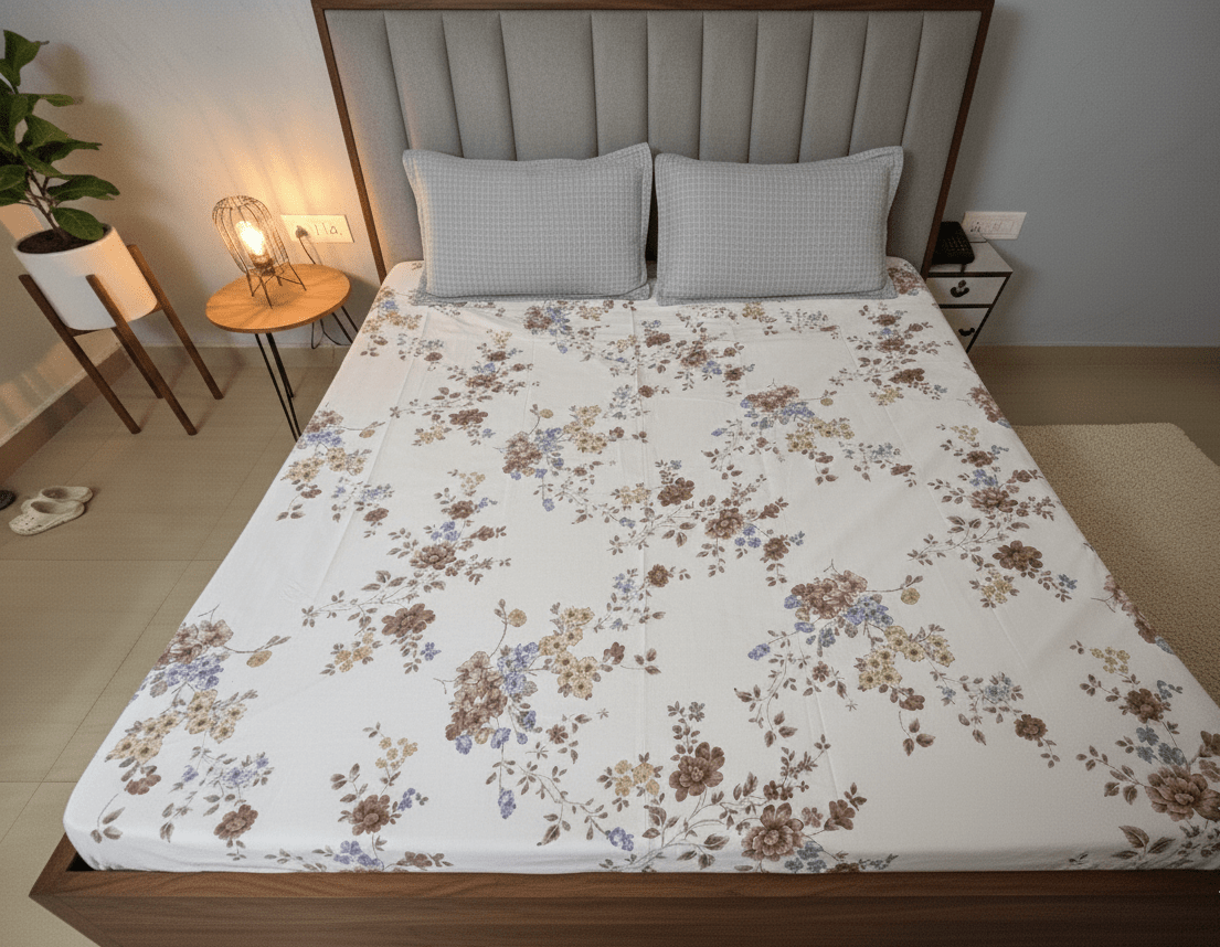 Floral King Bedsheet Set with Grid Pillow covers - GREYS∞UL