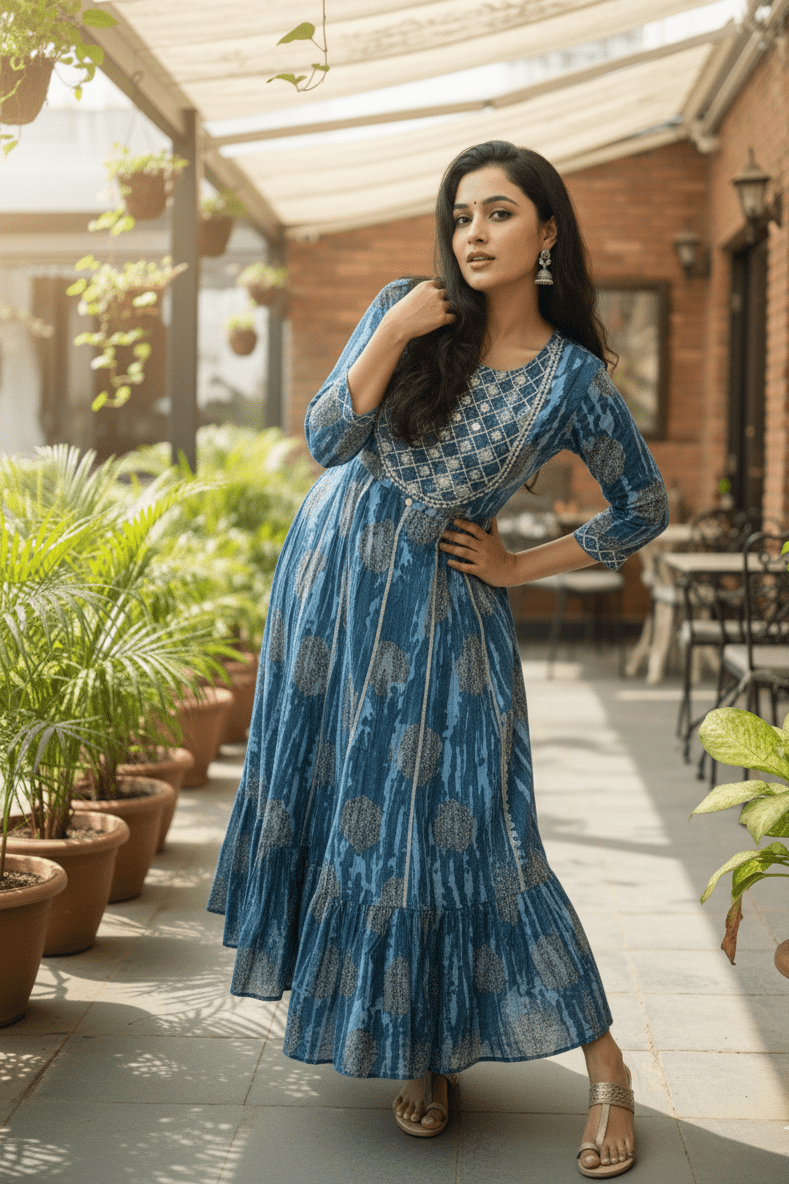 Serene Blue Bohemian Anarkali Suit Set - GREYS∞UL