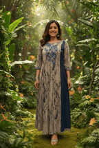 Indigo & Beige Hand - Printed Maxi Dress - GREYS∞UL