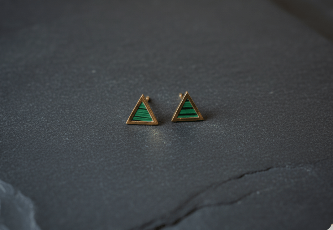 Malachite Triangle Stud Earrings - Gold Plated - GREYS∞UL