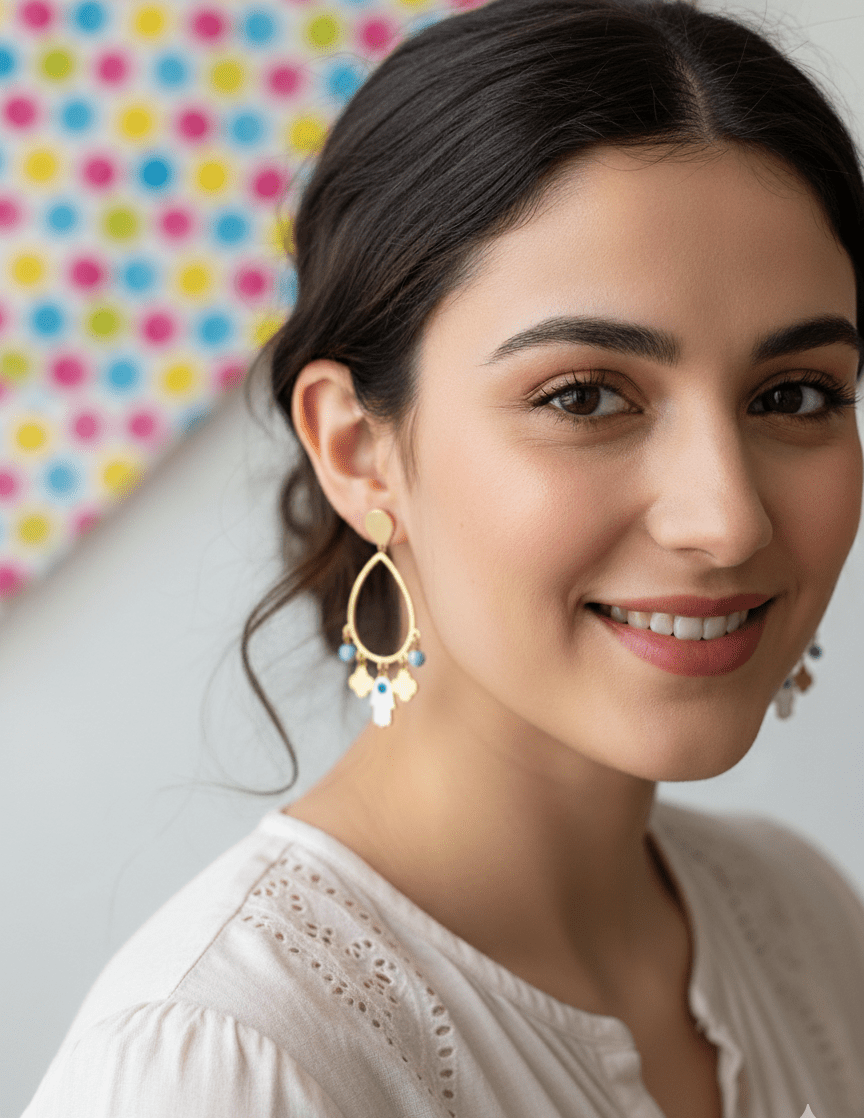 Whimsical Hamsa Hand & Turquoise Drop Earrings - GREYS∞UL