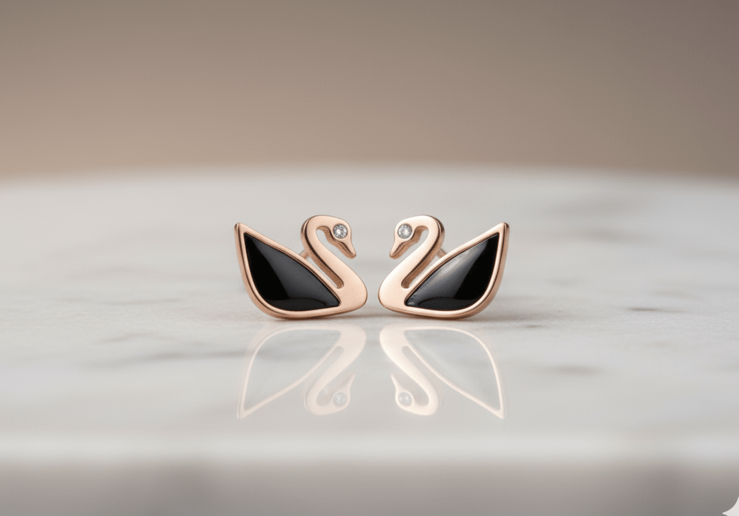 Black Swan Rose Gold Stud Earrings - GREYS∞UL