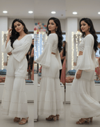 White Cotton Sharara Palazzo with Intricate Gold Zari Border - GREYS∞UL