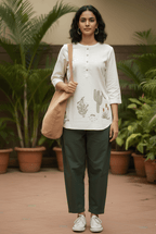 Organic Khadi Desert Bloom Embroidered Kurta - GREYS∞UL