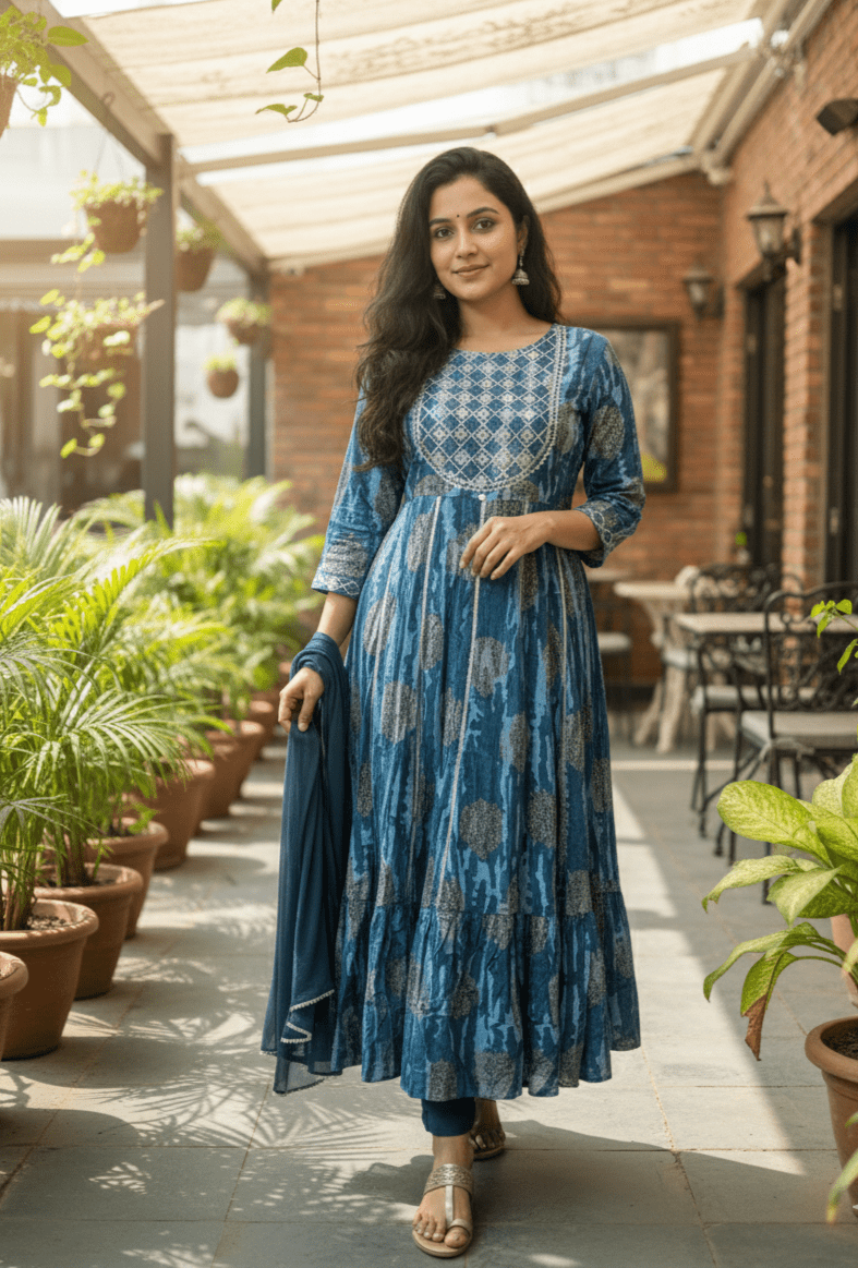 Serene Blue Bohemian Anarkali Suit Set - GREYS∞UL
