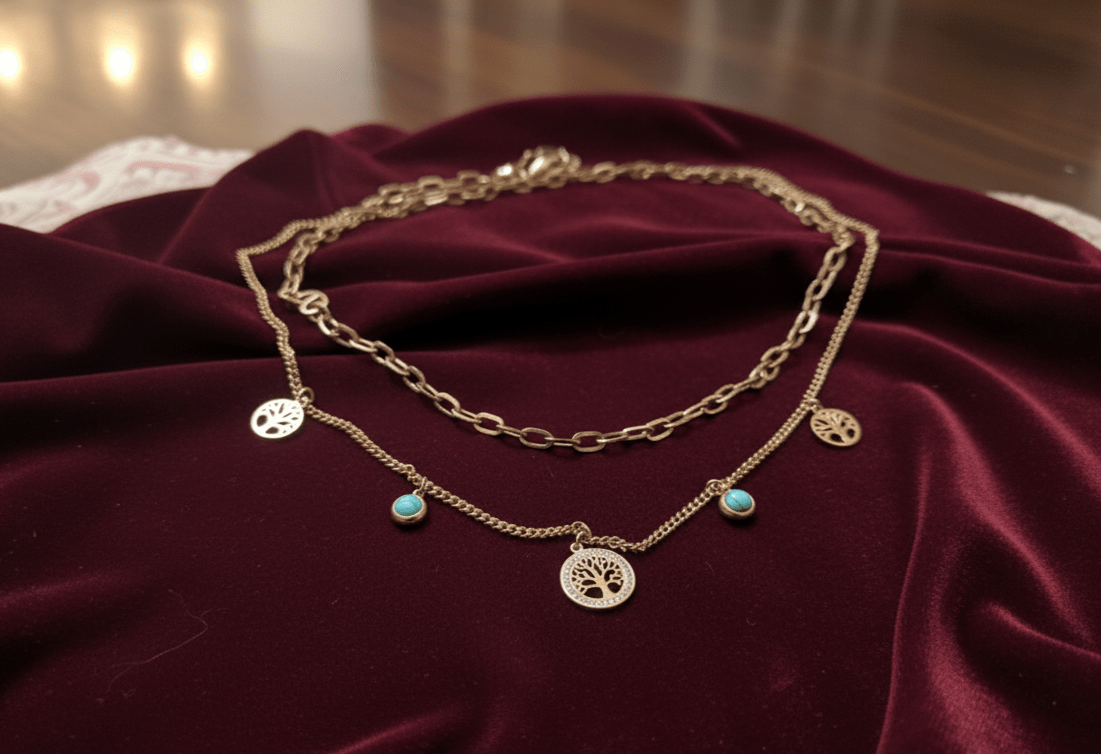 Tree of Life Layered Necklace with Turquoise Accents - GREYS∞UL