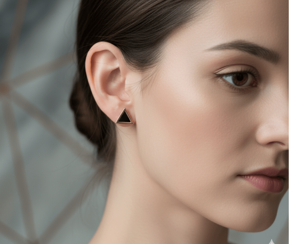 Triangle Stud Earrings - Black & Gold - GREYS∞UL