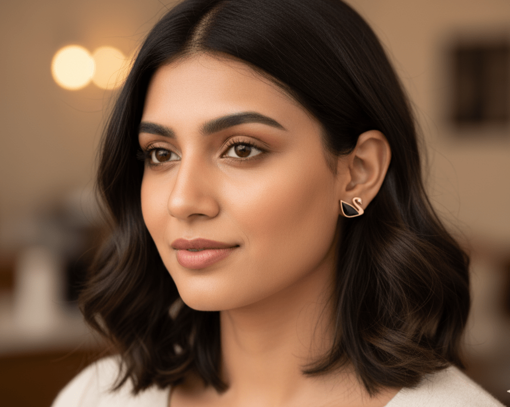 Black Swan Rose Gold Stud Earrings - GREYS∞UL