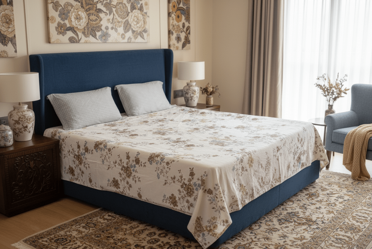 Floral King Bedsheet Set with Grid Pillow covers - GREYS∞UL