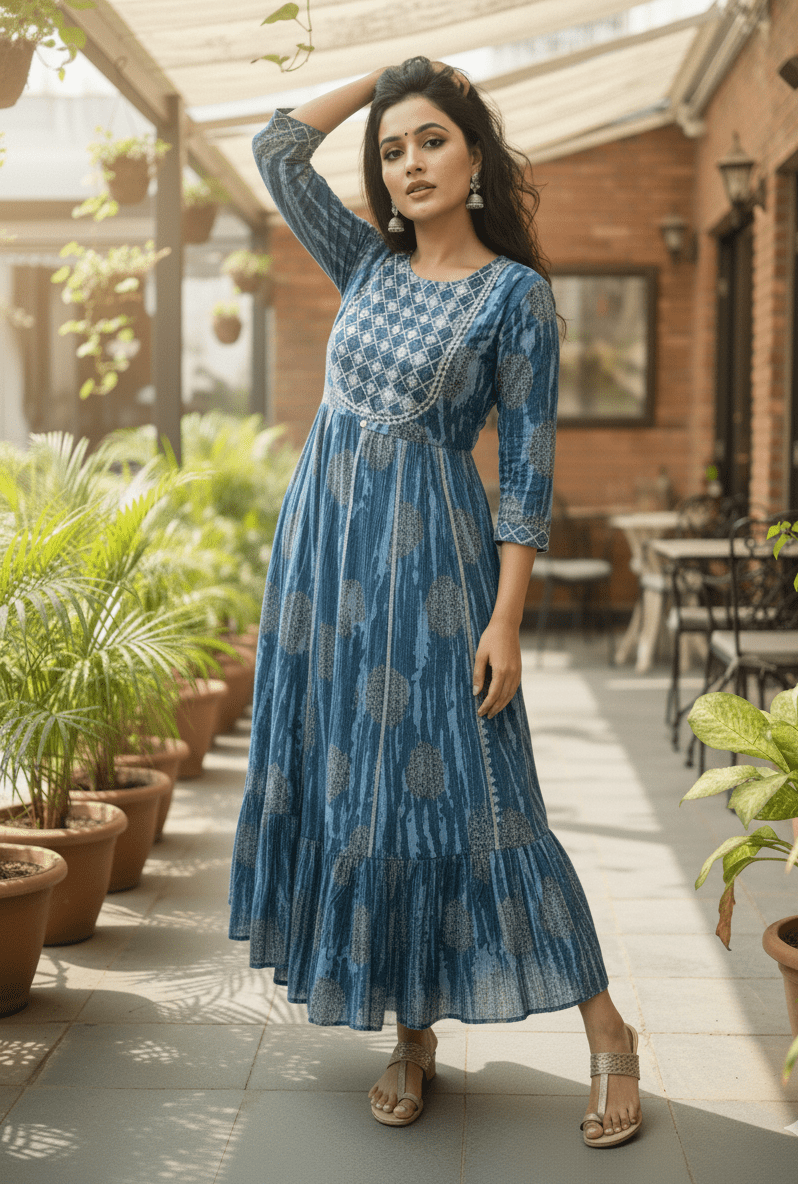 Serene Blue Bohemian Anarkali Suit Set - GREYS∞UL