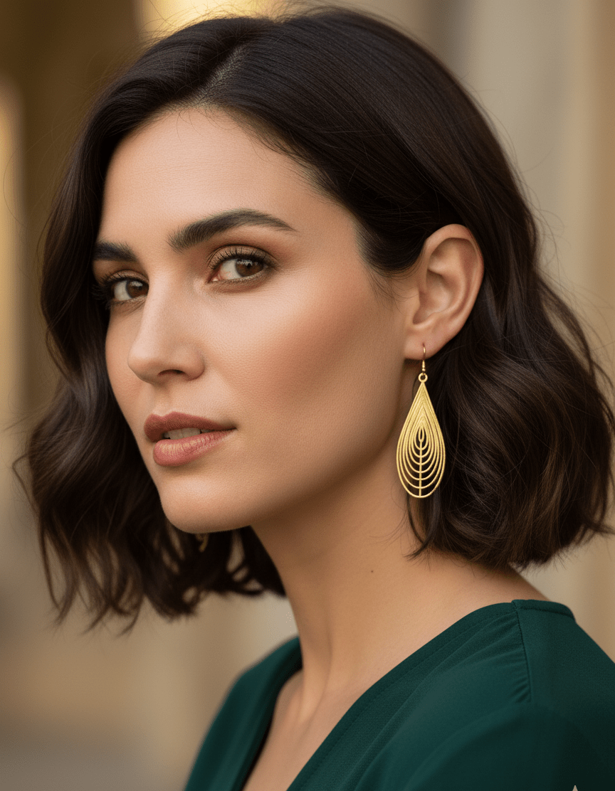 Gold Teardrop Leaf Dangle Earrings - Lightweight & Stylish - GREYS∞UL