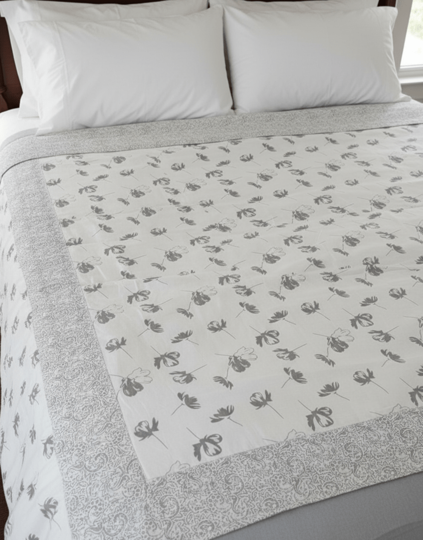 Modern Floral Double bed Comforter with Mulmul softness - GREYS∞UL
