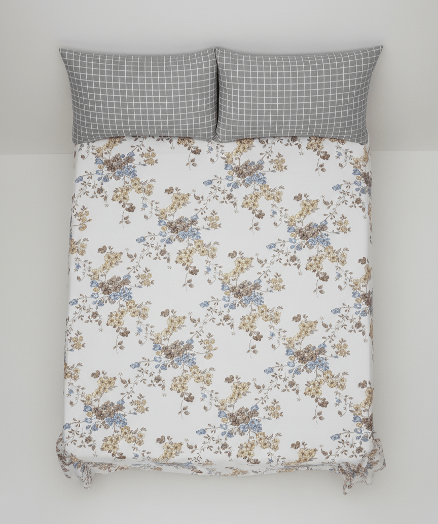 Floral King Bedsheet Set with Grid Pillow covers - GREYS∞UL