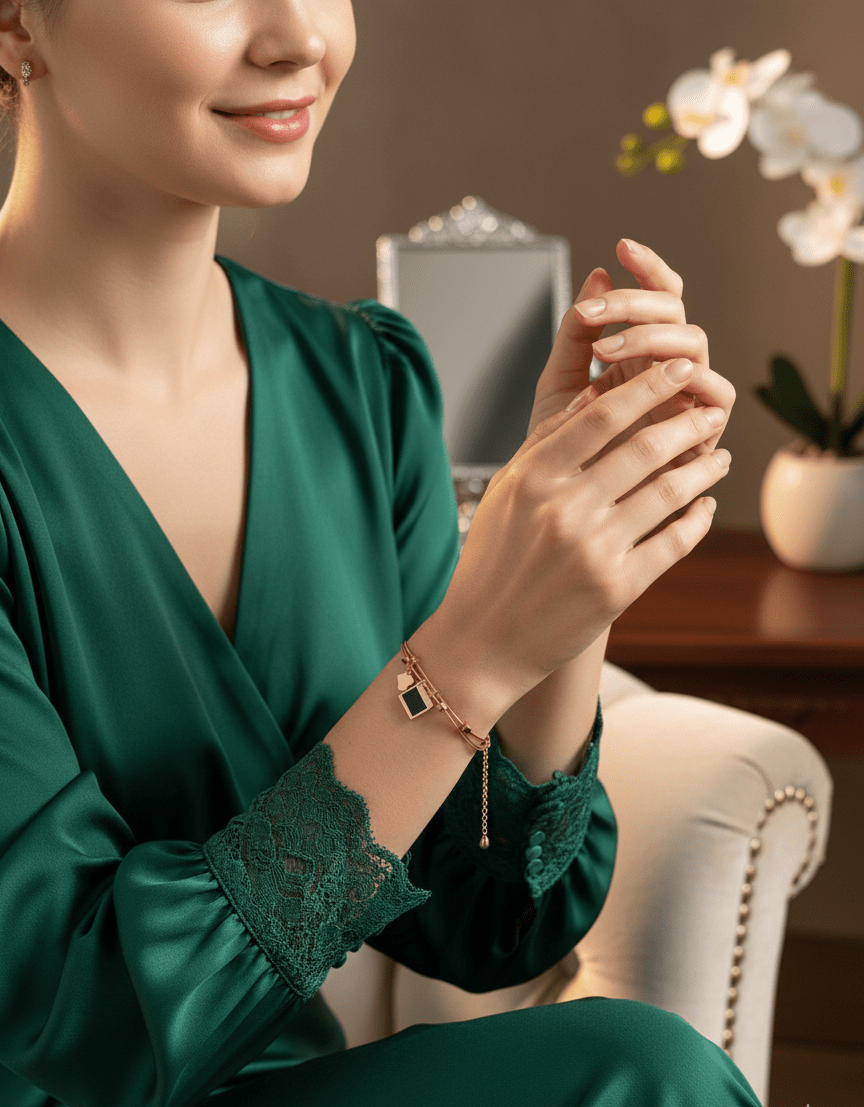 Adjustable Rose Gold Charm Bracelet with Black Pendant - GREYS∞UL