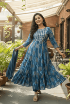 Serene Blue Bohemian Anarkali Suit Set - GREYS∞UL