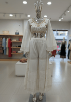 White Cotton Sharara Palazzo with Intricate Gold Zari Border - GREYS∞UL