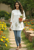 Organic Khadi Desert Bloom Embroidered Kurta - GREYS∞UL