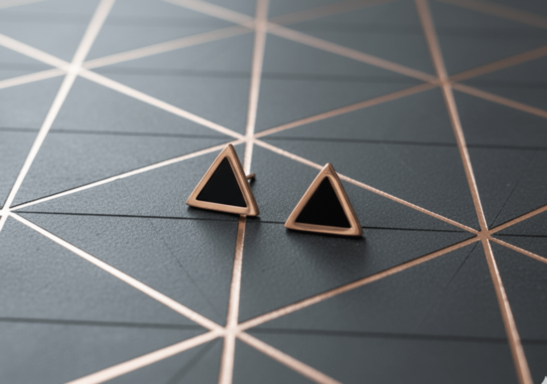 Triangle Stud Earrings - Black & Gold - GREYS∞UL