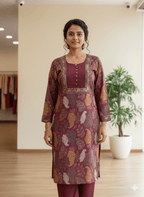 Maroon Floral Print Kurta Set - GREYS∞UL