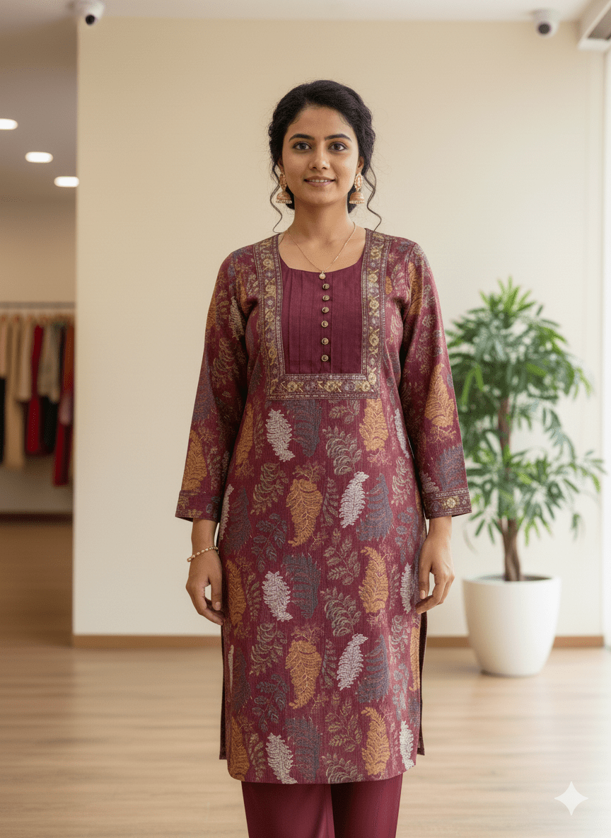 Maroon Floral Print Kurta Set - GREYS∞UL