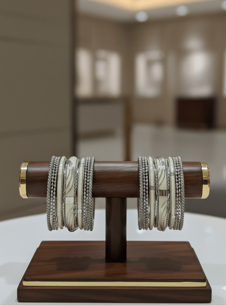 Ivory White & Silver Handcrafted Bangle - Both hands set - GREYS∞UL