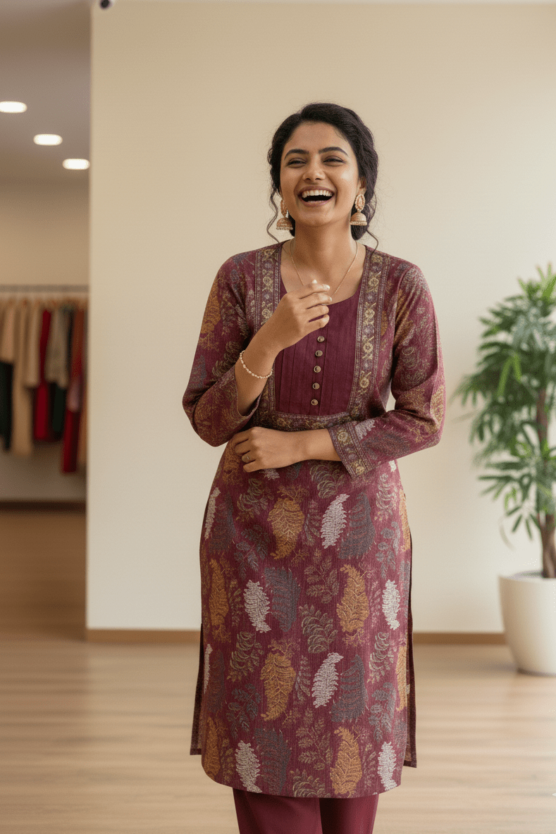 Maroon Floral Print Kurta Set - GREYS∞UL