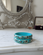 Teal Jaipuri Lakh Bangle Set with Gold Finish Artwork - GREYS∞UL
