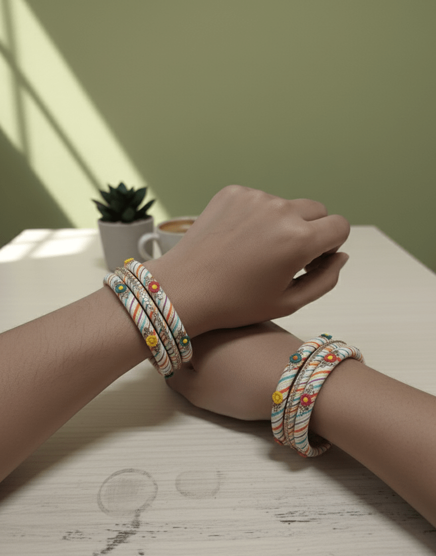 Vibrant Rainbow Bangle Set with Floral Accents - GREYS∞UL