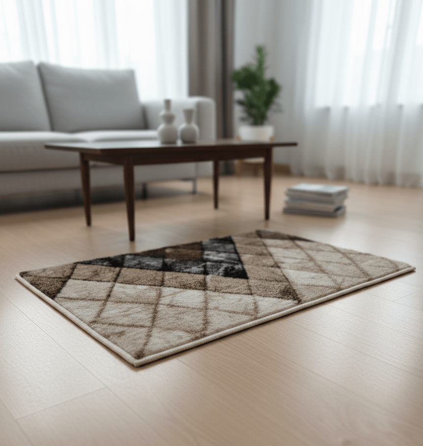Geometric Pattern Door Mat – Beige & Brown with Diamond Accents (40x60 cm) - GREYS∞UL