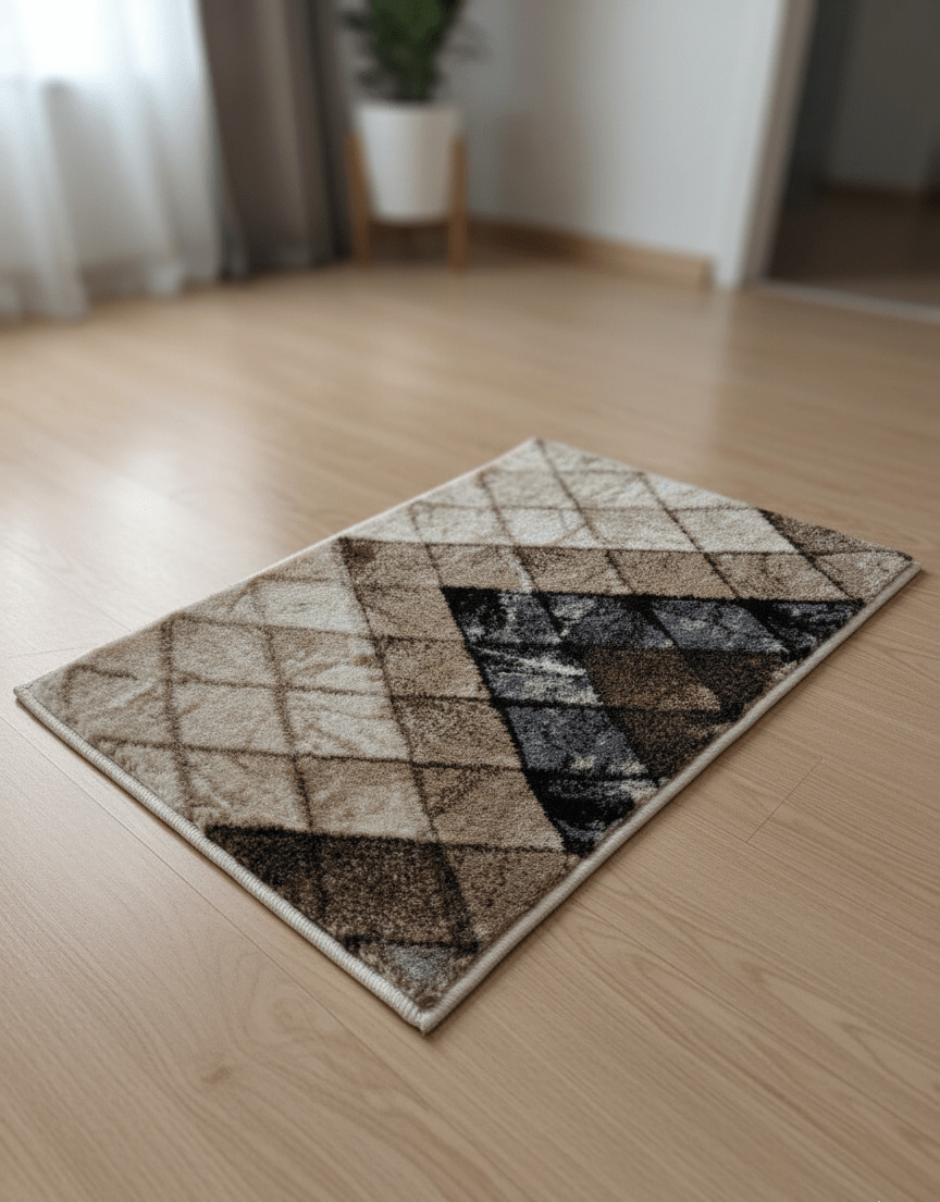 Geometric Pattern Door Mat – Beige & Brown with Diamond Accents (40x60 cm) - GREYS∞UL