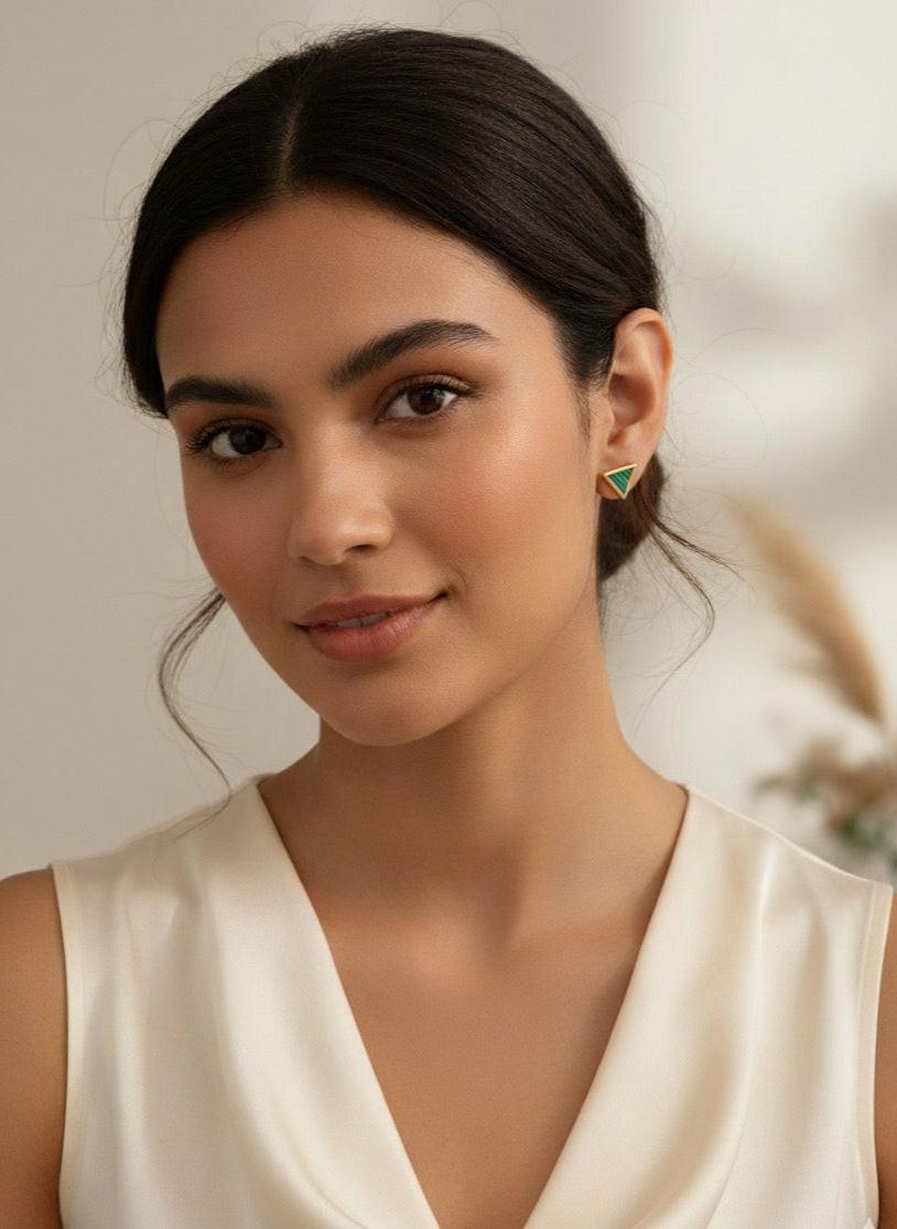 Malachite Triangle Stud Earrings - Gold Plated - GREYS∞UL