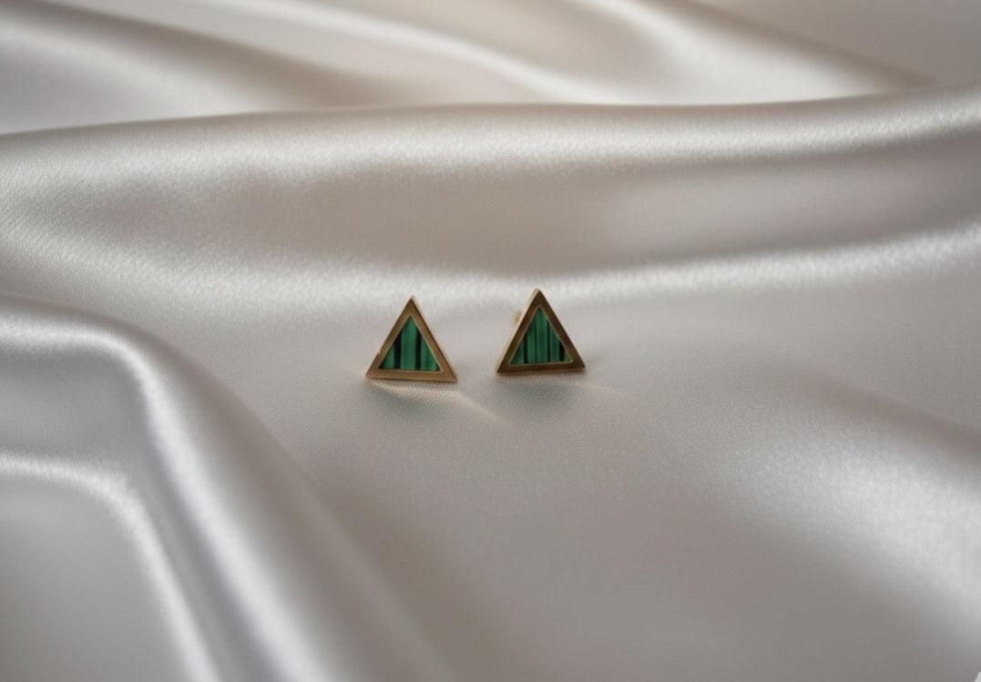 Malachite Triangle Stud Earrings - Gold Plated - GREYS∞UL