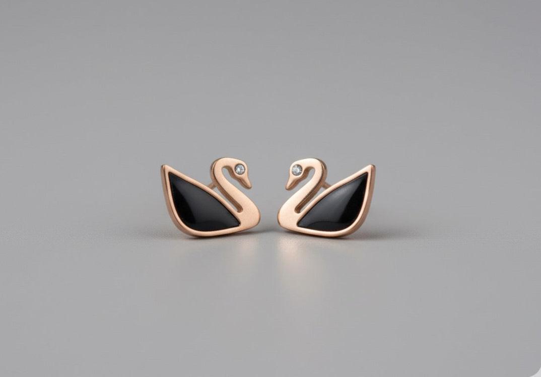 Black Swan Rose Gold Stud Earrings - GREYS∞UL