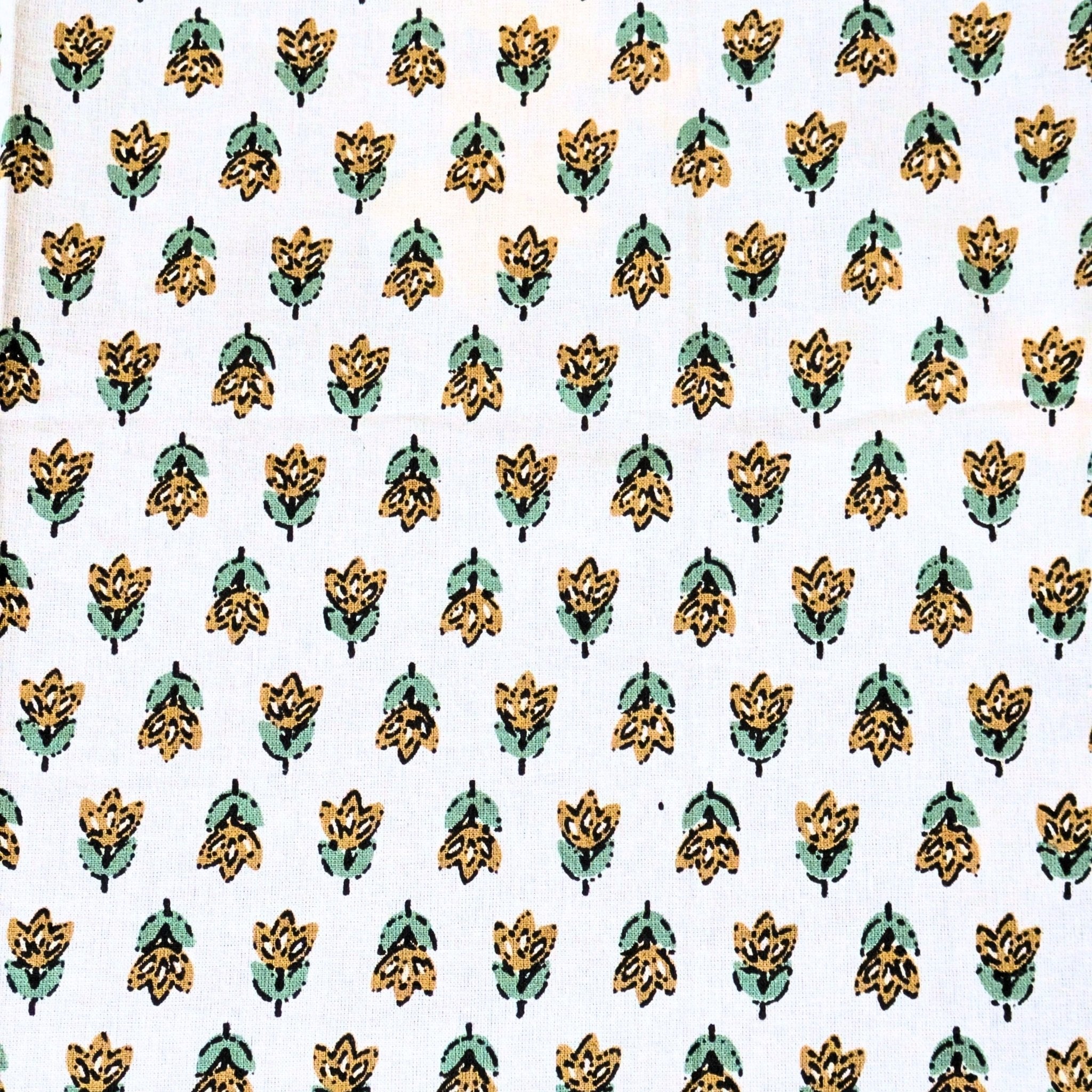 Green Floral Jaipuri Hand Block Print Cotton Bedsheet Set with pillow cover - GREYS∞UL