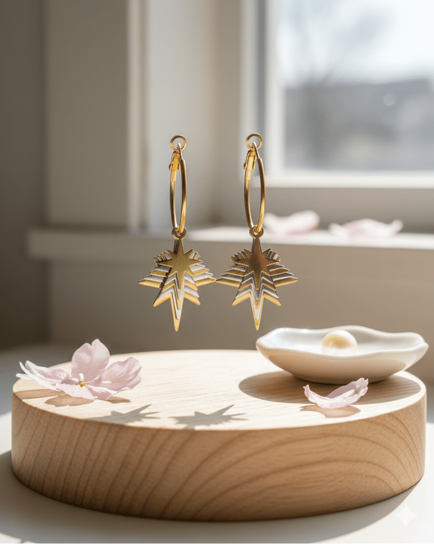 Celestial Starburst Hoop Earrings - GREYS∞UL