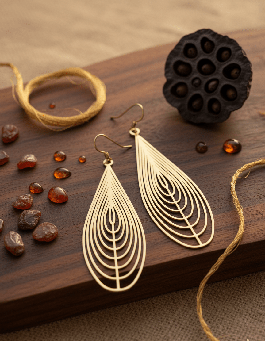 Gold Teardrop Leaf Dangle Earrings - Lightweight & Stylish - GREYS∞UL