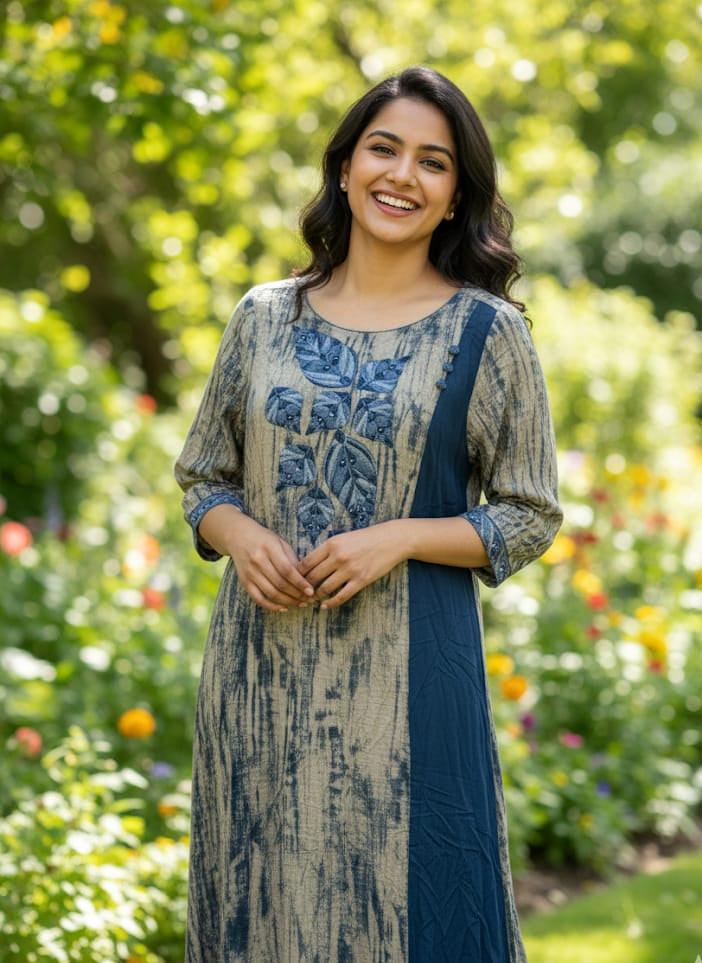 Indigo & Beige Hand - Printed Maxi Dress - GREYS∞UL