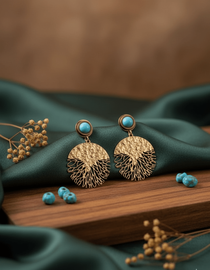 Turquoise Stud & Gilded Coral Drop Earrings - GREYS∞UL