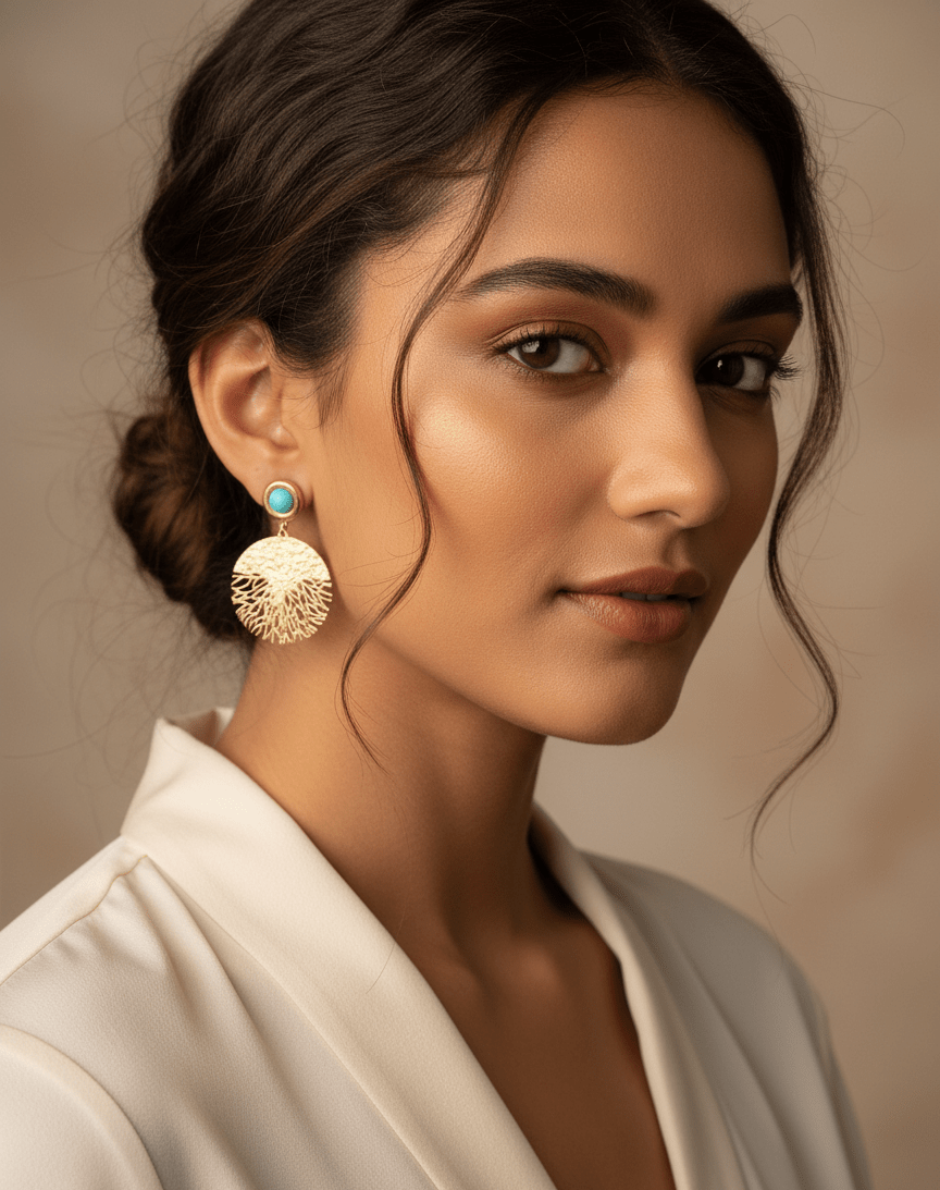 Turquoise Stud & Gilded Coral Drop Earrings - GREYS∞UL