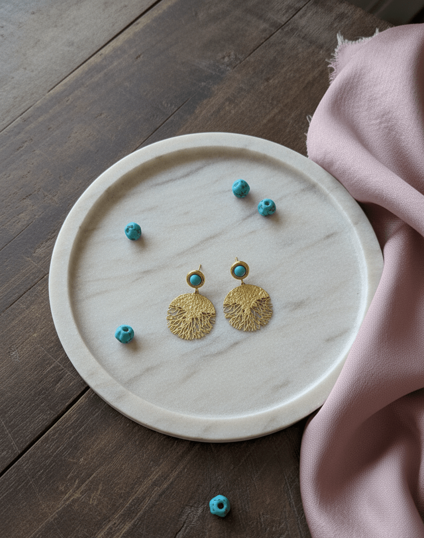 Turquoise Stud & Gilded Coral Drop Earrings - GREYS∞UL