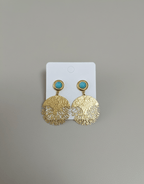 Turquoise Stud & Gilded Coral Drop Earrings - GREYS∞UL