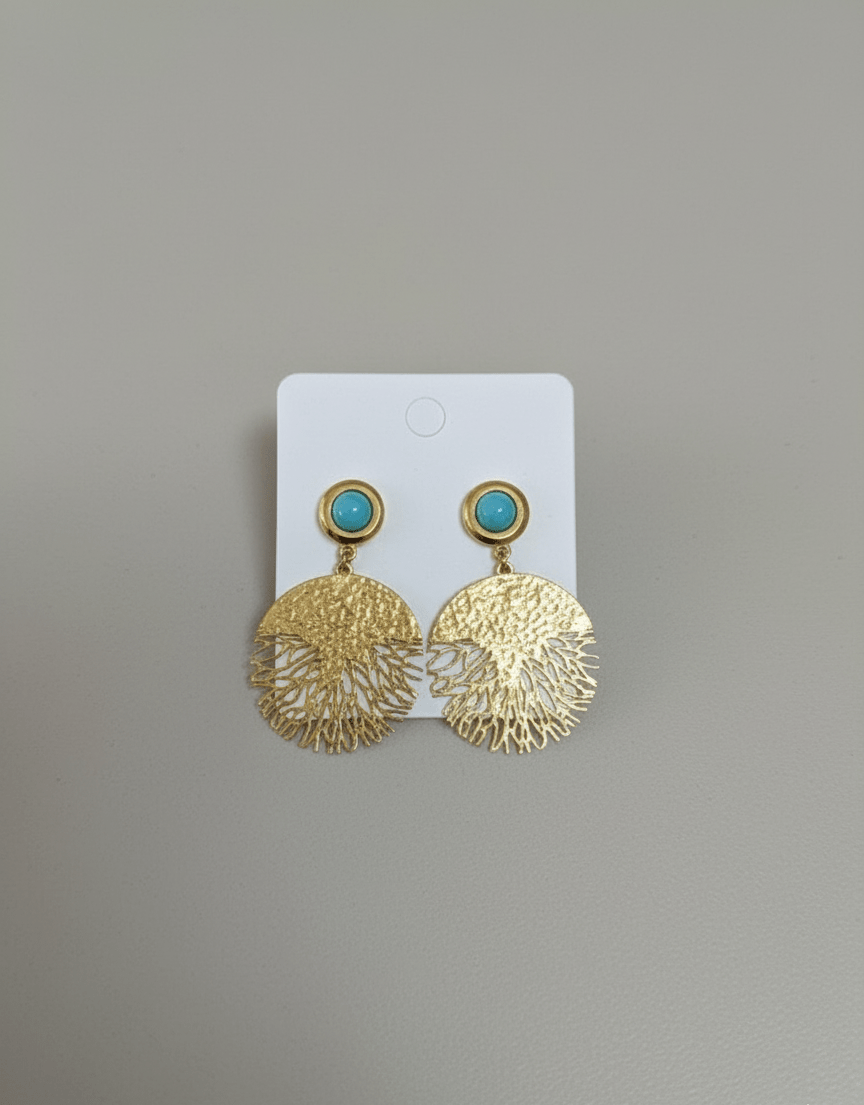 Turquoise Stud & Gilded Coral Drop Earrings - GREYS∞UL